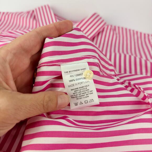 NEW THE SHIRT Rochelle Behrens THE BOYFRIEND XL Button Up Striped Pink White - Picture 10 of 12
